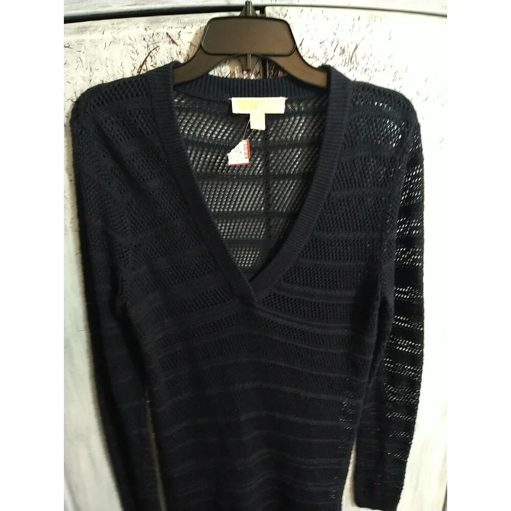 Michael Kors V-neck Netted Navy Blue Small Tunic Sweater Boho Cottage Core